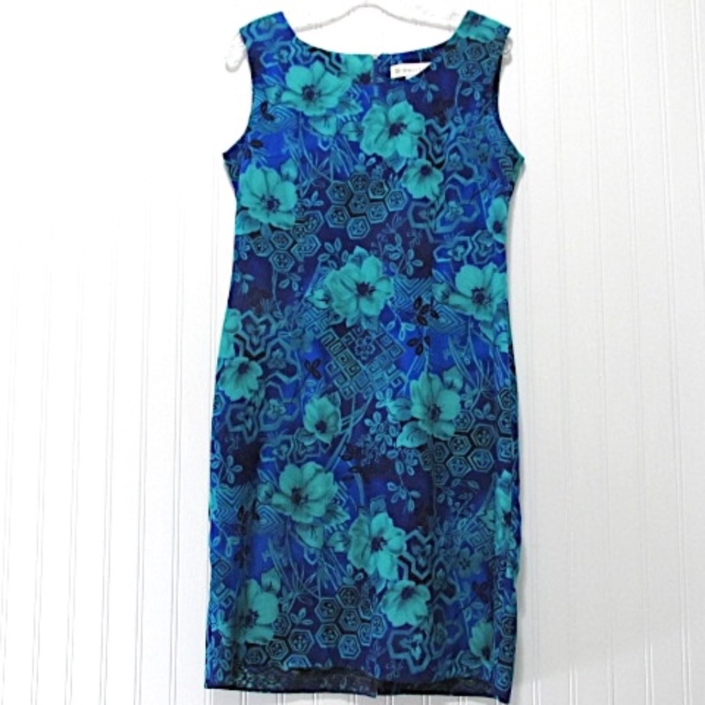 Sleeveless Blue&Petrol Sheath Dress, Size 8
